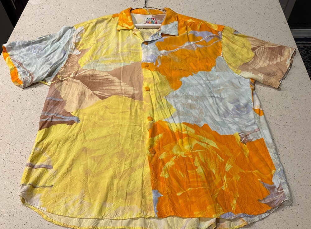 VINTAGE Jams World Shirt Adult Extra Large Floral Button Up Rayon Mens XL